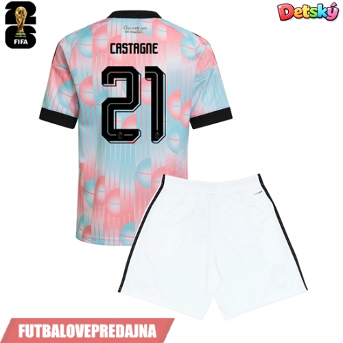 Lacne Dětský Futbalové dres Belgicko Timothy Castagne #21 MS 2026 Krátky Rukáv - Preč (+ trenírky)